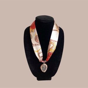 (#4) Elegant Silk Ribbon with Agate Pendant